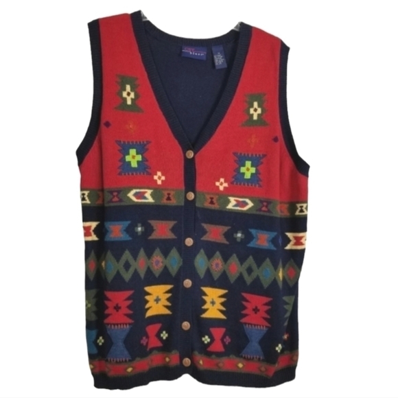 CST Blues Southwestern Aztec Cardigan Sweater Vest Button Front Women's Size 1X - Picture 1 of 7
